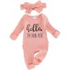 imageKuriozud Coming Home Outfit Girl Long Sleeve Im New Here Romper Ribbed Knit Onepiece Newborn Girl Preemie OutfitHello Im New Here Pink