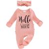 imageKuriozud Coming Home Outfit Girl Long Sleeve Im New Here Romper Ribbed Knit Onepiece Newborn Girl Preemie OutfitPink Hello World