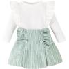 imageKuriozud Fall Toddler Girl Clothes Baby Ruffle Long Sleeve Shirt Plaid Skirt Set Back To School 2 Piece OutfitTweed Green
