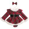 imageKuriozud Newborn Baby Girl Christmas Outfit Long Sleeve Ruffle Romper Jumpsuit with Headband Cute Infant Girl ClothesPlaid Red