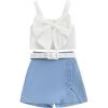 imageKuriozud Toddler Little Girl Summer Clothes Spaghetti Strap Tank Tops Split Hem Skorts Shorts Set 2 Piece OutfitBow Blue