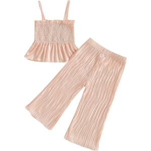 imageKuriozud 4th of July Outfit Baby Girl Smocked Tank TopWide Leg Pants Set Kids Toddler Girl Fourth of July ClothesDaily Pink Solid