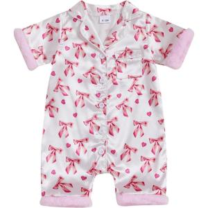 imageKuriozud Baby Girl Pajamas Newborn Button Down Romper Jumpsuit Feather Trim Nightgown Infant Sleepwear OnePiece Summer PjsBow White