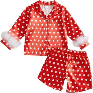 imageKuriozud Birthday Girl Pajamas Silk Stain Pjs Shirt TopsShorts 2Piece Set Birthday Toddler Kids Little Girl Nightgown GiftDot Red