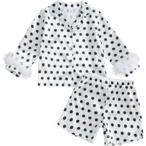 imageKuriozud Birthday Girl Pajamas Silk Stain Pjs Shirt TopsShorts 2Piece Set Birthday Toddler Kids Little Girl Nightgown GiftDot White