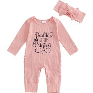 imageKuriozud Coming Home Outfit Girl Long Sleeve Im New Here Romper Ribbed Knit Onepiece Newborn Girl Preemie OutfitPink Daddys Little Princess