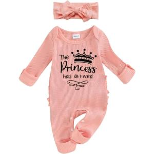 imageKuriozud Coming Home Outfit Girl Long Sleeve Im New Here Romper Ribbed Knit Onepiece Newborn Girl Preemie OutfitPink the Princess Has Arrived