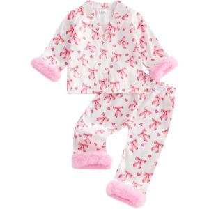 imageKuriozud Toddler Girl Easter Pajamas Baby Silk Satin Nightgown Little Kids Girls Pjs Button Down 2 Piece Pajamas SetPink