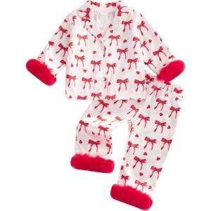 imageKuriozud Toddler Girl Easter Pajamas Baby Silk Satin Nightgown Little Kids Girls Pjs Button Down 2 Piece Pajamas SetRed