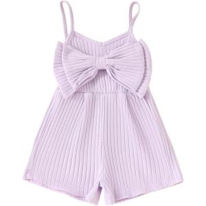 imageKuriozud Toddler Girl Romper Baby Girl Sleeveless Jumpsuit with Cute Bow Summer Clothes Ribbed Halter One Piece OutfitCute Bow Purple