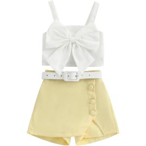 imageKuriozud Toddler Little Girl Summer Clothes Spaghetti Strap Tank Tops Split Hem Skorts Shorts Set 2 Piece OutfitBow Yellow