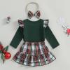 imageKuriozud Cute Newborn Baby Girl Fall Winter Outfit Long Sleeve Ruffle Romper Plaid Bow Skirt Set Headband 3 Piece ClothesChristmas Plaid Skirt  Green