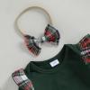 imageKuriozud Cute Newborn Baby Girl Fall Winter Outfit Long Sleeve Ruffle Romper Plaid Bow Skirt Set Headband 3 Piece ClothesChristmas Plaid Skirt  Green