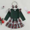 imageKuriozud Cute Newborn Baby Girl Fall Winter Outfit Long Sleeve Ruffle Romper Plaid Bow Skirt Set Headband 3 Piece ClothesChristmas Plaid Skirt  Green