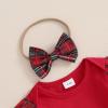 imageKuriozud Cute Newborn Baby Girl Fall Winter Outfit Long Sleeve Ruffle Romper Plaid Bow Skirt Set Headband 3 Piece ClothesChristmas Plaid Skirt  Red