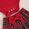 imageKuriozud Cute Newborn Baby Girl Fall Winter Outfit Long Sleeve Ruffle Romper Plaid Bow Skirt Set Headband 3 Piece ClothesChristmas Plaid Skirt  Red