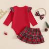 imageKuriozud Cute Newborn Baby Girl Fall Winter Outfit Long Sleeve Ruffle Romper Plaid Bow Skirt Set Headband 3 Piece ClothesChristmas Plaid Skirt  Red