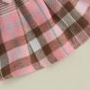 imageKuriozud Cute Newborn Baby Girl Fall Winter Outfit Long Sleeve Ruffle Romper Plaid Bow Skirt Set Headband 3 Piece ClothesPlaid Skirt  Pink