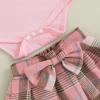 imageKuriozud Cute Newborn Baby Girl Fall Winter Outfit Long Sleeve Ruffle Romper Plaid Bow Skirt Set Headband 3 Piece ClothesPlaid Skirt  Pink
