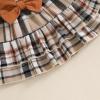 imageKuriozud Cute Newborn Baby Girl Fall Winter Outfit Long Sleeve Ruffle Romper Plaid Bow Skirt Set Headband 3 Piece ClothesPlaid Skirt  Ruffle Romper Light Brown