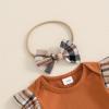 imageKuriozud Cute Newborn Baby Girl Fall Winter Outfit Long Sleeve Ruffle Romper Plaid Bow Skirt Set Headband 3 Piece ClothesPlaid Skirt  Ruffle Romper Light Brown