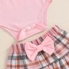 imageKuriozud Cute Newborn Baby Girl Fall Winter Outfit Long Sleeve Ruffle Romper Plaid Bow Skirt Set Headband 3 Piece ClothesPlaid Skirt  Ruffle Romper Pink