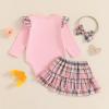 imageKuriozud Cute Newborn Baby Girl Fall Winter Outfit Long Sleeve Ruffle Romper Plaid Bow Skirt Set Headband 3 Piece ClothesPlaid Skirt  Ruffle Romper Pink