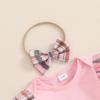 imageKuriozud Cute Newborn Baby Girl Fall Winter Outfit Long Sleeve Ruffle Romper Plaid Bow Skirt Set Headband 3 Piece ClothesPlaid Skirt  Ruffle Romper Pink