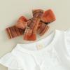 imageKuriozud Cute Newborn Baby Girl Fall Winter Outfit Long Sleeve Ruffle Romper Plaid Bow Skirt Set Headband 3 Piece ClothesPlaid Skirt  White