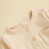 imageKuriozud Newborn Baby Boy Girl Clothes Button Long Sleeve Romper Jumpsuit Basic Infant Neutral One Piece OutfitButton Apricot