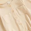 imageKuriozud Newborn Baby Boy Girl Clothes Button Long Sleeve Romper Jumpsuit Basic Infant Neutral One Piece OutfitButton Apricot