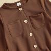 imageKuriozud Newborn Baby Boy Girl Clothes Button Long Sleeve Romper Jumpsuit Basic Infant Neutral One Piece OutfitButton Brown
