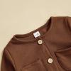 imageKuriozud Newborn Baby Boy Girl Clothes Button Long Sleeve Romper Jumpsuit Basic Infant Neutral One Piece OutfitButton Brown