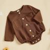 imageKuriozud Newborn Baby Boy Girl Clothes Button Long Sleeve Romper Jumpsuit Basic Infant Neutral One Piece OutfitButton Brown