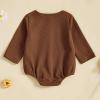 imageKuriozud Newborn Baby Boy Girl Clothes Button Long Sleeve Romper Jumpsuit Basic Infant Neutral One Piece OutfitButton Brown