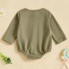 imageKuriozud Newborn Baby Boy Girl Clothes Button Long Sleeve Romper Jumpsuit Basic Infant Neutral One Piece OutfitButton Green