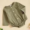 imageKuriozud Newborn Baby Boy Girl Clothes Button Long Sleeve Romper Jumpsuit Basic Infant Neutral One Piece OutfitButton Green