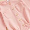 imageKuriozud Newborn Baby Boy Girl Clothes Button Long Sleeve Romper Jumpsuit Basic Infant Neutral One Piece OutfitButton Pink