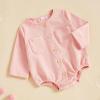 imageKuriozud Newborn Baby Boy Girl Clothes Button Long Sleeve Romper Jumpsuit Basic Infant Neutral One Piece OutfitButton Pink