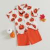 imageKuriozud Toddler Baby Boy Halloween Outfits Pumkin Tops Button Down Shirt Short Pants Set Halloween Boy Clothes Summer Orange 1218 Months