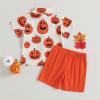 imageKuriozud Toddler Baby Boy Halloween Outfits Pumkin Tops Button Down Shirt Short Pants Set Halloween Boy Clothes Summer Orange 1218 Months