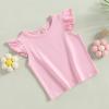 imageKuriozud Toddler Baby Girl Flutter Sleeve Top Ruffle T Shirt Cotton Tee Solid Color Basic Tops ClothesPink