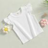 imageKuriozud Toddler Baby Girl Flutter Sleeve Top Ruffle T Shirt Cotton Tee Solid Color Basic Tops ClothesRuffle Short Sleeve White