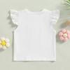 imageKuriozud Toddler Baby Girl Flutter Sleeve Top Ruffle T Shirt Cotton Tee Solid Color Basic Tops ClothesRuffle Short Sleeve White