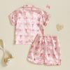 imageKuriozud Toddler Baby Kids Satin Pajamas Short Sleeve Button Down 2 Piece Pajama Set Little Girl Sleepwear Summer PajamasA Bowpink
