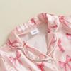imageKuriozud Toddler Baby Kids Satin Pajamas Short Sleeve Button Down 2 Piece Pajama Set Little Girl Sleepwear Summer PajamasA Bowpink