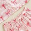 imageKuriozud Toddler Baby Kids Satin Pajamas Short Sleeve Button Down 2 Piece Pajama Set Little Girl Sleepwear Summer PajamasA Bowpink