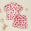imageKuriozud Toddler Baby Kids Satin Pajamas Short Sleeve Button Down 2 Piece Pajama Set Little Girl Sleepwear Summer PajamasA Strawberryred