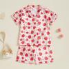 imageKuriozud Toddler Baby Kids Satin Pajamas Short Sleeve Button Down 2 Piece Pajama Set Little Girl Sleepwear Summer PajamasA Strawberryred