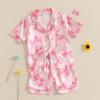 imageKuriozud Toddler Baby Kids Satin Pajamas Short Sleeve Button Down 2 Piece Pajama Set Little Girl Sleepwear Summer PajamasB Bowmulticolor